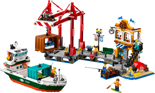 Seaside Harbor with Cargo Ship Sets
